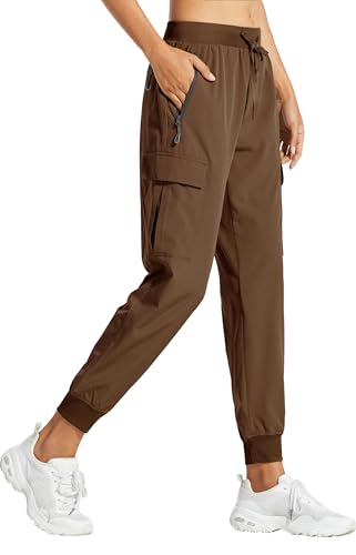 Libin Damen Cargohose Jogginghose Leichter Trekkinghose Wanderhose Schnelltrocken Wasserdicht Outdoorhose Sportlich Freizeit Reise, Dunkelbraun, S von Libin