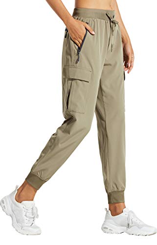 Libin Damen Cargohose Jogginghose Leichter Trekkinghose Wanderhose Schnelltrocken Wasserdicht Outdoorhose Sportlich Freizeit Reise, Khaki, XS von Libin