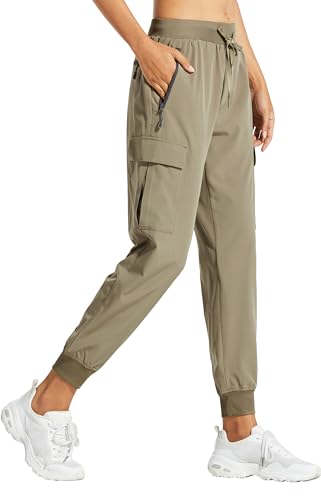 Libin Damen Cargohose Jogginghose Leichter Trekkinghose Wanderhose Schnelltrocken Wasserdicht Outdoorhose Sportlich Freizeit Reise, Khaki, XS von Libin