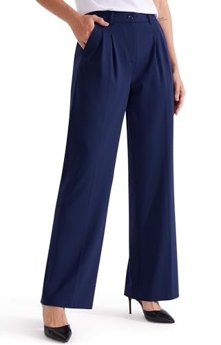 Libin Damen Hosen mit weitem Bein, 73,7 cm / 78,7 cm, hohe Taille, Business-Arbeitshose, Dressy Hose, Yoga, Golf, Elegante Hose,Freizeithose, Marineblau, 08 von Libin