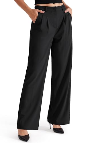 Libin Damen Hosen mit weitem Bein, 73,7 cm / 78,7 cm, hohe Taille, Business-Arbeitshose, Dressy Hose, Yoga, Golf, Elegante Hose,Freizeithose, Schwarz, 04 von Libin