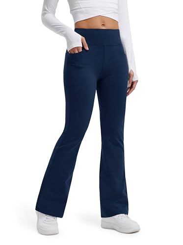 Libin Damen Thermo Flared Leggings Thermohose Wanderhose Wasserabweisend Schlaghose Winter Sporthose Trainingshose Bekleidung mit Taschen, Marineblau XL von Libin