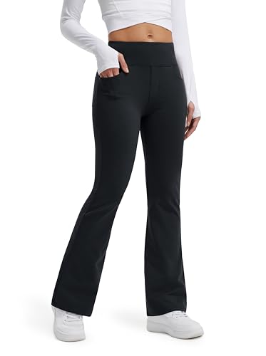 Libin Damen Thermo Flared Leggings Thermohose Wanderhose Wasserabweisend Winter Sporthose Schlaghose Yogahose Bootcut Hose mit Taschen, Schwarz XS von Libin