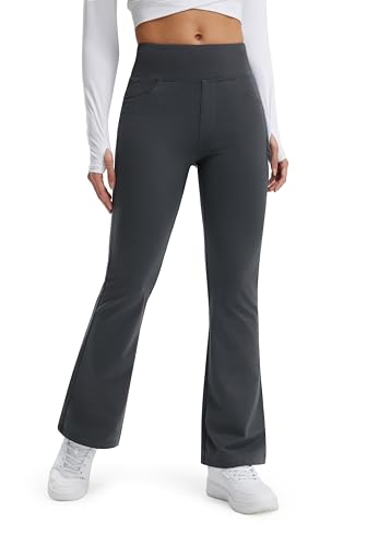 Libin Damen Thermo Flared Leggings Thermohose Wanderhose Wasserabweisend Winter Sporthose Schlaghose Yogahose Jogginghose mit Taschen, Dunkelgrau XL von Libin