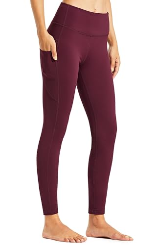 Libin Damen Thermo Leggings mit Taschen Yogahose Winter Gefüttert Laufhose Sportleggins Sporthose Thermounterwäsche Damen Sport Leggings Rubinwein M von Libin