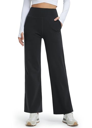 Libin Damen Thermohose Winter Yogahose Weite Fleece Gefütterte Hohe Taille Freizeithose Jogginghose mit Taschen Warme Straighthose Sporthose Trainingshose, Dunkelgrau L von Libin
