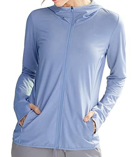 Libin Damen UPF 50+ Sonnenschutz Hoodie Full Zip Laufshirt Langarm Sun Shirt Sportshirt für Running Wandern Outdoor Surfen mit Taschen, Lavendelblau L von Libin