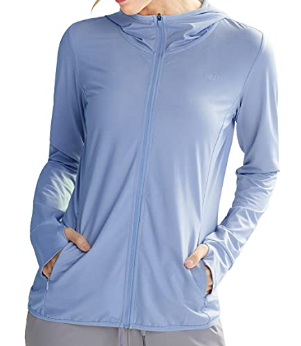 Libin Damen UPF 50+ Sonnenschutz Hoodie Full Zip Laufshirt Langarm Sun Shirt Sportshirt für Running Wandern Outdoor Surfen mit Taschen, Lavendelblau S von Libin