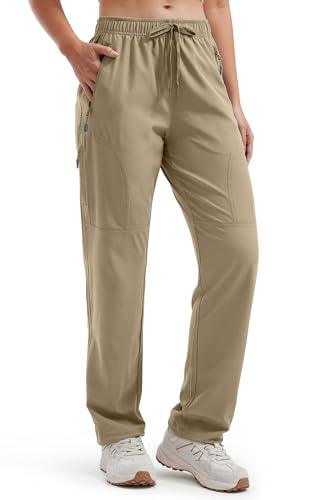 Libin Damen Wanderhose 27'' Cargohose Leichte Schnelltrocknend Outdoorhose Trekkinghose Atmungsaktiv Arbeitshose Safari Hose Trainingshose, Dunkel Khaki XS von Libin