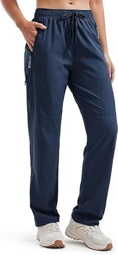 Libin Damen Wanderhose 27'' Cargohose Safari Hose Arbeitshose Leichte Schnelltrocknend Outdoorhose Trekkinghose UV Schutz Fahrradhose, Marine S von Libin