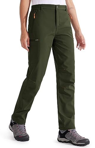 Libin Damen Wanderhose Thermohose Gefüttert Winter Outdoorhose Warme Softshellhose Wasserdicht Winddicht Skihose Trekkinghose, Army Green L von Libin