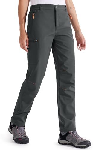 Libin Damen Wanderhose Thermohose Gefüttert Winter Outdoorhose Warme Softshellhose Wasserdicht Winddicht Skihose Trekkinghose, Grau M von Libin