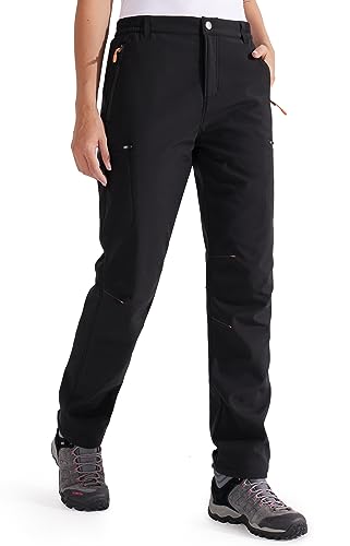 Libin Damen Wanderhose Thermohose Gefüttert Winter Outdoorhose Warme Softshellhose Wasserdicht Winddicht Skihose Trekkinghose, Schwarz S von Libin