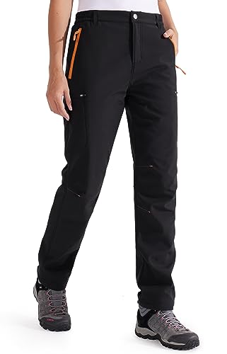 Libin Damen Wanderhose Thermohose Gefüttert Winter Outdoorhose Warme Softshellhose Wasserdicht Winddicht Skihose Trekkinghose, Schwarz-Upgrade M von Libin