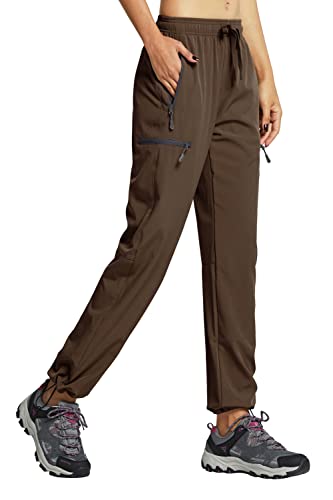 Libin Damen Wanderhose Wasserdicht Outdoorhose Leichte Schnell Trocknende Atmungsaktiv Trekkinghose Funktionshose Track Pants mit Reißverschlusstasche,Braun, S von Libin