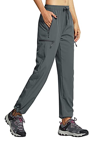 Libin Damen Wanderhose Wasserdicht Outdoorhose Leichte Schnell Trocknende Atmungsaktiv Trekkinghose Funktionshose Track Pants mit Reißverschlusstasche,Grau, L von Libin