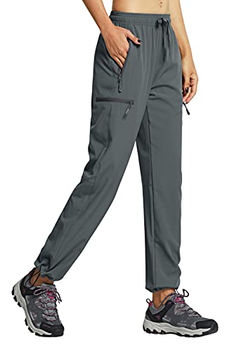 Libin Damen Wanderhose Wasserdicht Outdoorhose Leichte Schnell Trocknende Atmungsaktiv Trekkinghose Funktionshose Track Pants mit Reißverschlusstasche,Grau, XL von Libin
