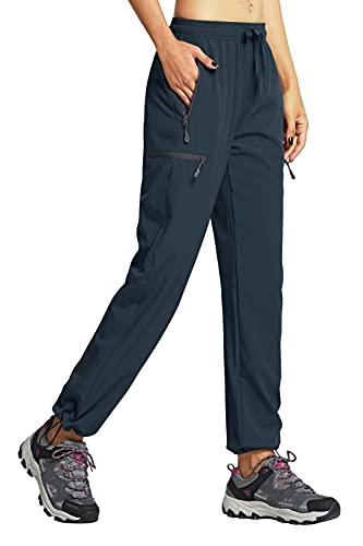 Libin Damen Wanderhose Wasserdicht Outdoorhose Leichte Schnell Trocknende Atmungsaktiv Trekkinghose Funktionshose Track Pants mit Reißverschlusstasche,Kriegsmarine, 3XL von Libin