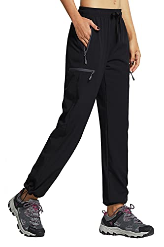 Libin Damen Wanderhose Wasserdicht Outdoorhose Leichte Schnell Trocknende Atmungsaktiv Trekkinghose Funktionshose Track Pants mit Reißverschlusstasche,Schwarz, Groß von Libin