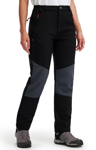 Libin Softshellhose Damen Winter Gefüttert Hose Wanderhose Thermohose Wasserdicht Skihose Winddicht Warm Outdoorhose Trekkinghose, Schwarz Groß von Libin