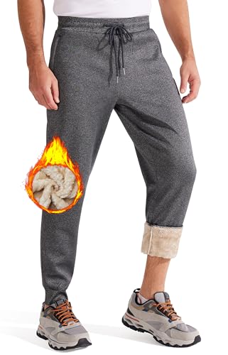 Libin Thermo Jogginghose Herren Fleece Gefütterte Sporthose Warm Winter Fleecehose Winterhose Trainingshose Sweatpants mit Reißverschluss Taschen Dunkelgrau L von Libin