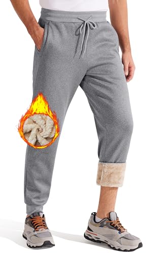 Libin Thermo Jogginghose Herren Fleece Gefütterte Sporthose Warm Winter Fleecehose Winterhose Trainingshose Sweatpants mit Reißverschluss Taschen Grau L von Libin