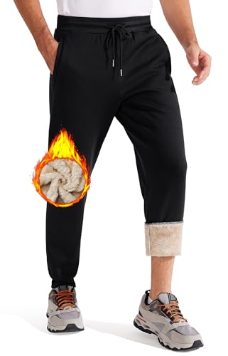 Libin Thermo Jogginghose Herren Fleece Gefütterte Sporthose Warm Winter Fleecehose Winterhose Trainingshose Sweatpants mit Reißverschluss Taschen Schwarz S von Libin