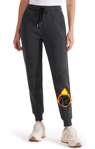 Libin Gefütterte Jogginghose Damen Warme Fleecehose Sporthose Trainingshose Sweatpants Laufhose mit Reißverschluss Taschen für Winter Herbst Dunkelgrau L von Libin