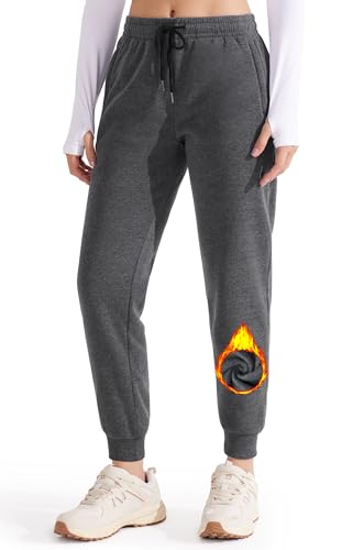 Libin Gefütterte Jogginghose Damen Warme Fleecehose Sporthose Trainingshose Sweatpants Laufhose mit Reißverschluss Taschen für Winter Herbst Grau M von Libin