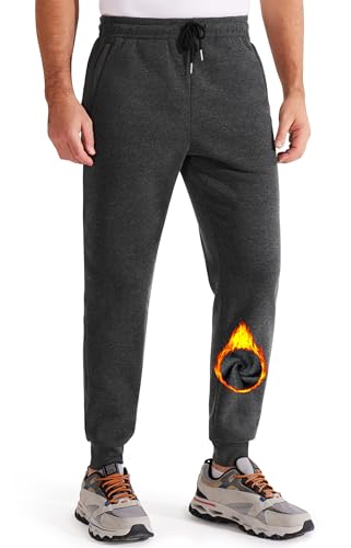 Libin Gefütterte Jogginghose Herren Dunkelgrau Trainingshose Lang Warme Sweatpants Casual Sport Fleecehose mit Reissverschluss Taschen 3XL von Libin