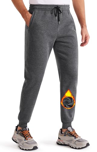 Libin Gefütterte Jogginghose Herren Grau Trainingshose Lang Warme Sweatpants Casual Sport Fleecehose mit Reissverschluss Taschen 3XL von Libin