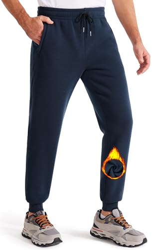 Libin Gefütterte Jogginghose Herren Marineblau Trainingshose Lang Warme Sweatpants Casual Sport Fleecehose mit Reissverschluss Taschen 3XL von Libin