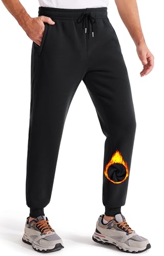 Libin Gefütterte Jogginghose Herren Schwarz Trainingshose Lang Warme Sweatpants Casual Sport Fleecehose mit Reissverschluss Taschen 3XL von Libin