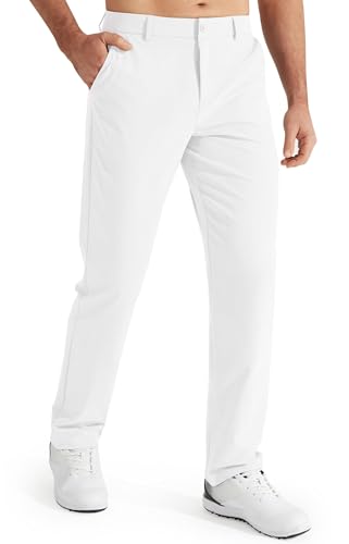 Libin Golfhose Herren Anzughose Chino Hose Slim Fit Stretch Stoffhose Golf Trousers Pants Stretchhose mit Reißverschluss 34W 32L Weiß von Libin