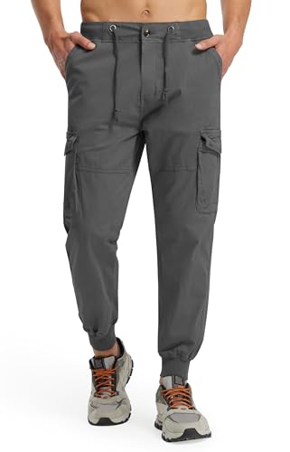 Libin Herren Cargohose - Komfort Freizeithose Baumwolle Baggy Jogginghose mit 6 Taschen, Streetwear Wander Freizeit Reise,Grau,Groß von Libin