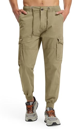 Libin Herren Cargohose - Komfort Freizeithose Baumwolle Baggy Jogginghose mit 6 Taschen, Streetwear Wander Freizeit Reise,Khaki,Groß von Libin
