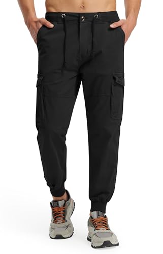 Libin Herren Cargohose - Komfort Freizeithose Baumwolle Baggy Jogginghose mit 6 Taschen, Streetwear Wander Freizeit Reise,Schwarz,Groß von Libin