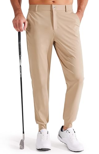 Libin Herren Golfhose Stretch Slim Fit Golf Jogginghose Anzughose Sporthose Lang Jogger Pants Chino Stoffhose mit Taschen, Khaki XL von Libin