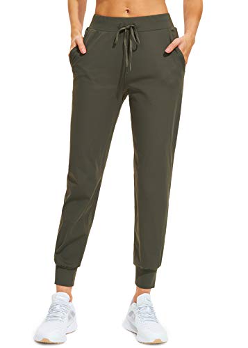 Libin Jogginghose Damen Sporthose Lang Trainingshose Leichte Freizeithose Yogahose Joggpants Stretch Sweathose Laufhose Stoffhose Elegant für Frauen mit Taschen Olivgrün XL von Libin
