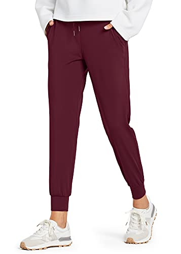 Libin Jogginghose Damen Sporthose Lang Trainingshose Leichte Freizeithose Yogahose Joggpants Stretch Sweathose Laufhose Stoffhose Elegant für Frauen mit Taschen Burgund 3XL von Libin