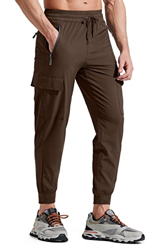 Libin Jogginghose Herren Leichte Schnelltrocknend Wanderhose Outdoorhose Trekkinghose Cargohose Trainingshose Sporthose Freizeithose Reisen mit Taschen, Braun 3XL von Libin