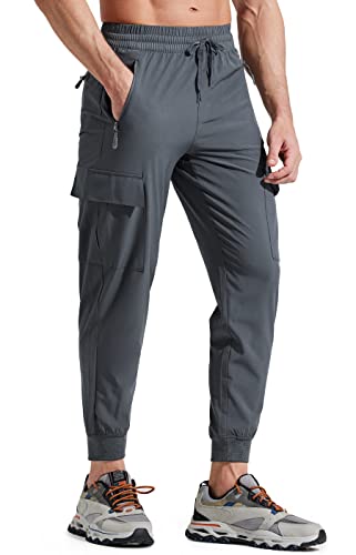 Libin Jogginghose Herren Leichte Schnelltrocknend Wanderhose Outdoorhose Trekkinghose Cargohose Trainingshose Sporthose Freizeithose Reisen mit Taschen, Grau S Men's Lightweight Joggers von Libin