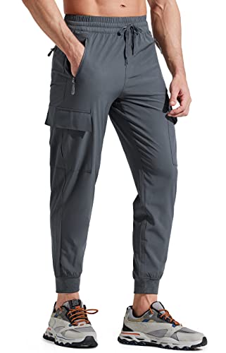 Libin Jogginghose Herren Leichte Schnelltrocknend Wanderhose Outdoorhose Trekkinghose Cargohose Trainingshose Sporthose Freizeithose Reisen mit Taschen, Grau XL Men's Lightweight Joggers von Libin