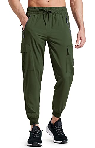 Libin Jogginghose Herren Leichte Schnelltrocknend Wanderhose Outdoorhose Trekkinghose Cargohose Trainingshose Sporthose Freizeithose Reisen mit Taschen, Grün XXL Men's Lightweight Joggers von Libin