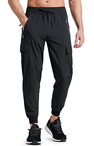 Libin Jogginghose Herren Leichte Wanderhose Cargohose Outdoorhose Trekkinghose Stretch Schnelltrocknend Freizeithose Sporthose Running Trainingshose mit Taschen, Schwarz S von Libin