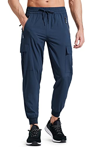 Libin Jogginghose Herren Leichte Wanderhose Cargohose Outdoorhose Trekkinghose Stretch Schnelltrocknend Freizeithose Sporthose Running Trainingshose mit Taschen, Navy S von Libin
