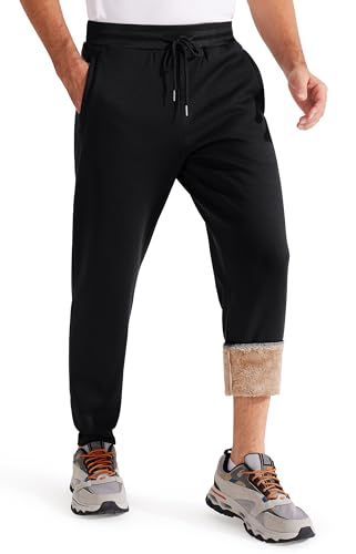 Libin Jogginghose Herren Winter Sporthose Thermo Gefütterte Fleecehose Dicke Warme Winterhose Track Pants Jogger Hose Haushose mit Reißverschluss Taschen Schwarz M von Libin
