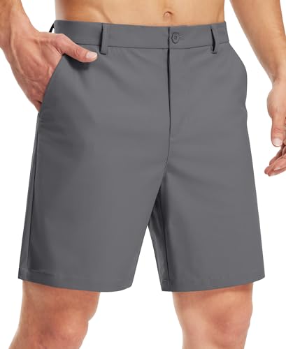 Libin Kurze Hosen Herren Golf Hose Kurz Sommer Chino Shorts 17,8 cm (7 Zoll), Dress Hose, Freizeithose, Flache Vorderseite, Dunkelgrau, 34 von Libin