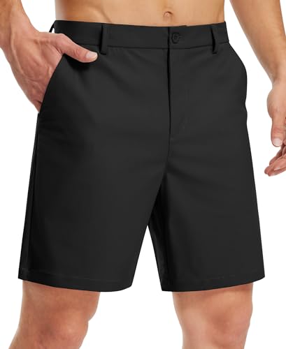 Libin Kurze Hosen Herren Golf Hose Kurz Sommer Chino Shorts 17,8 cm (7 Zoll), Dress Hose, Freizeithose, Flache Vorderseite, Schwarz, 38 von Libin