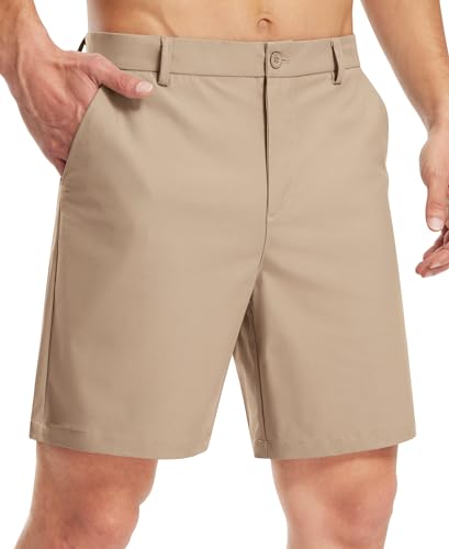 Libin Kurze Hosen Herren Golf Hose Kurz Stretch Shorts 17,8 cm (7 Zoll), Quick-Drying Leichte Komfort Casual Shorts, Dress Hose,Flache Vorderseite, Khaki, 34 von Libin